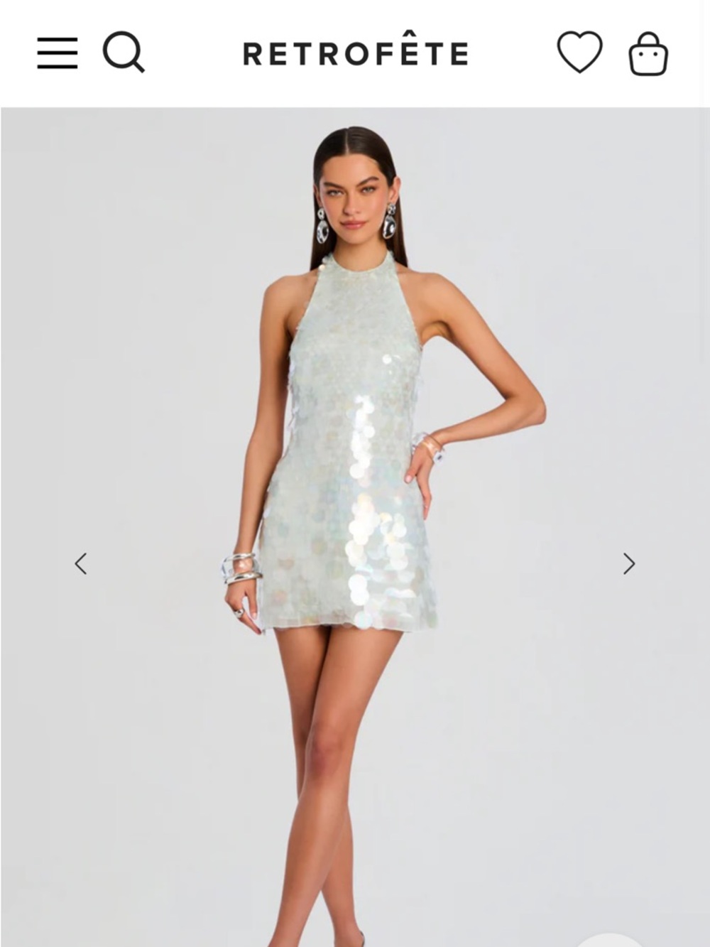Retrofete Iridescent Sequin Halter Mini Dress - White